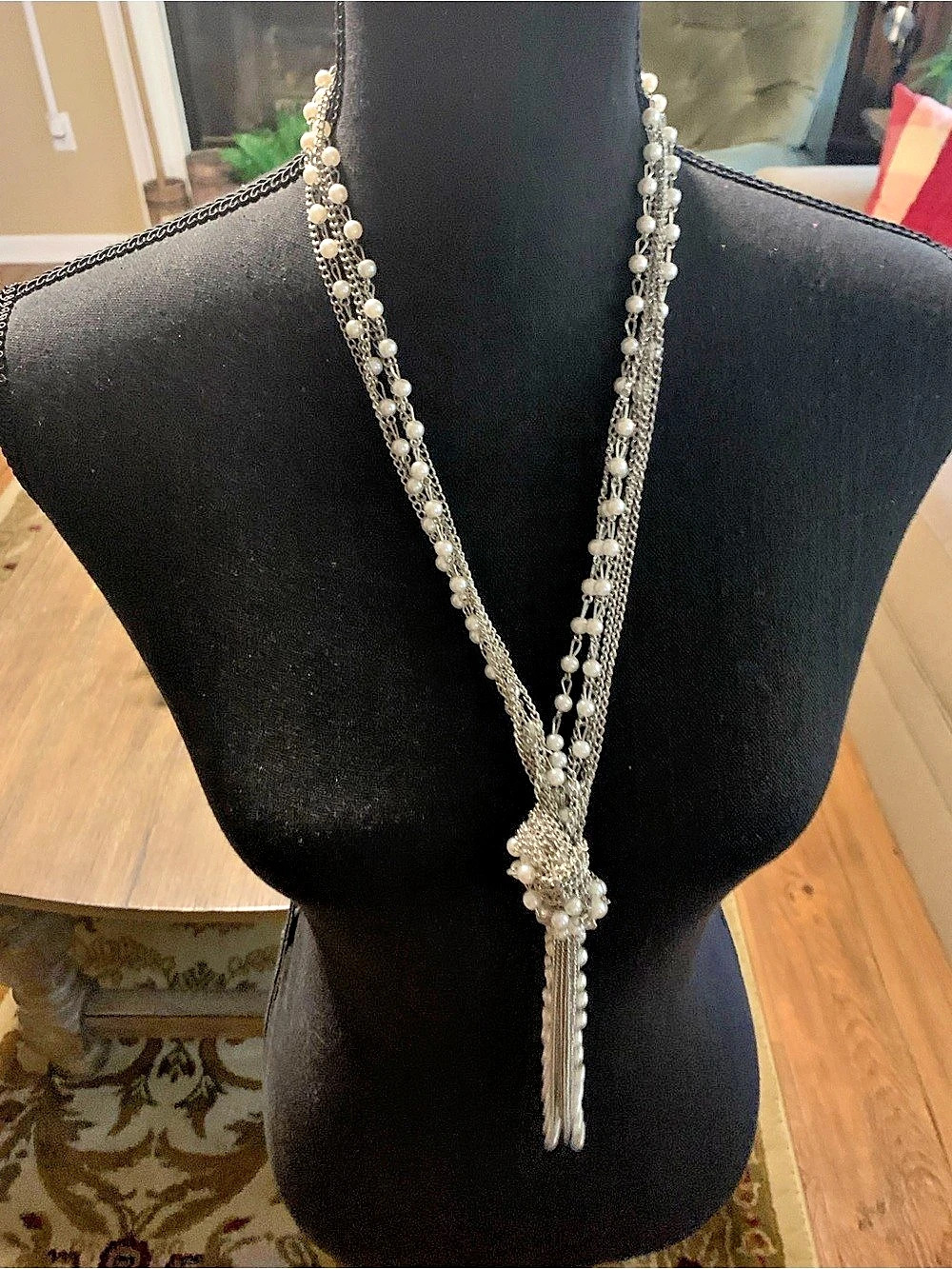 Stella & Dot Josephine Pearl Lariat Silver-Tone Layered Pendant Necklace Like